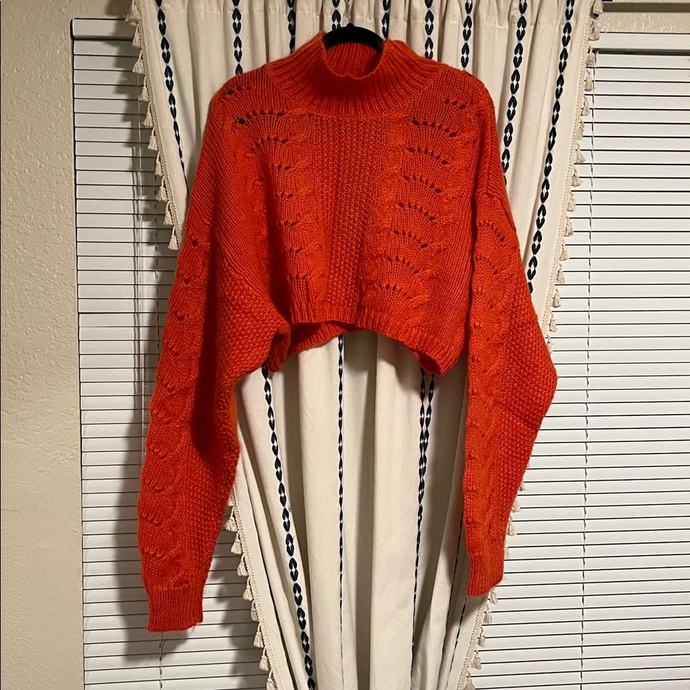 Free People Vibrant Orange Knit Sweater Cropped
